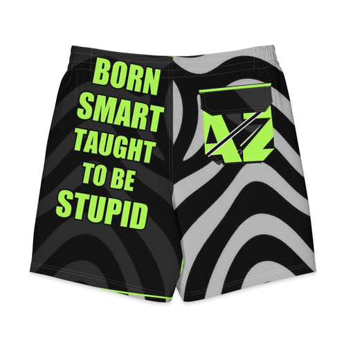 AzzBackWardz Born Smart board shorts back — left-leg slogan and ripped AZ pocket